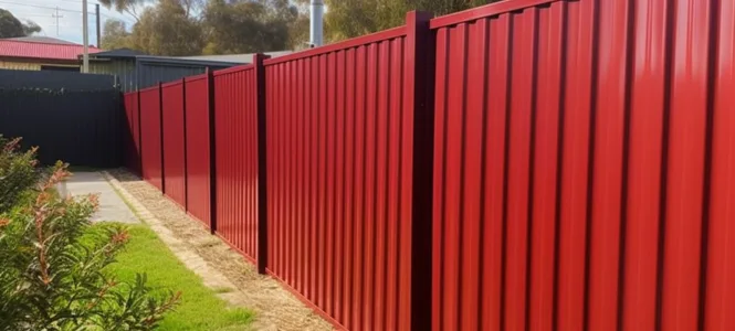 Red Colorbond fence securing a property in Melton
